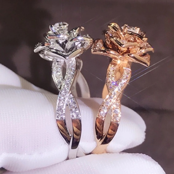 925 Sterling Silver Sapphire Rose Ring - Picture 10 of 10